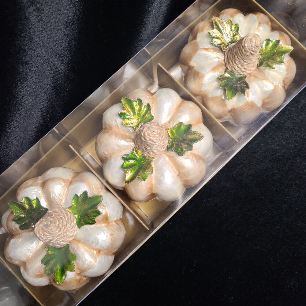 Mackenzie Childs Mocha Capiz Pumpkins - NEW in Original Box - Set of 3